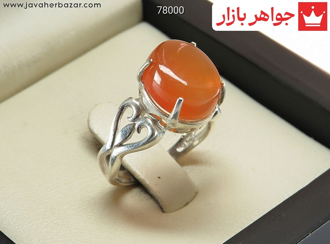 انگشتر نقره عقیق یمنی نارنجی طرح عشق زنانه [شرف الشمس]